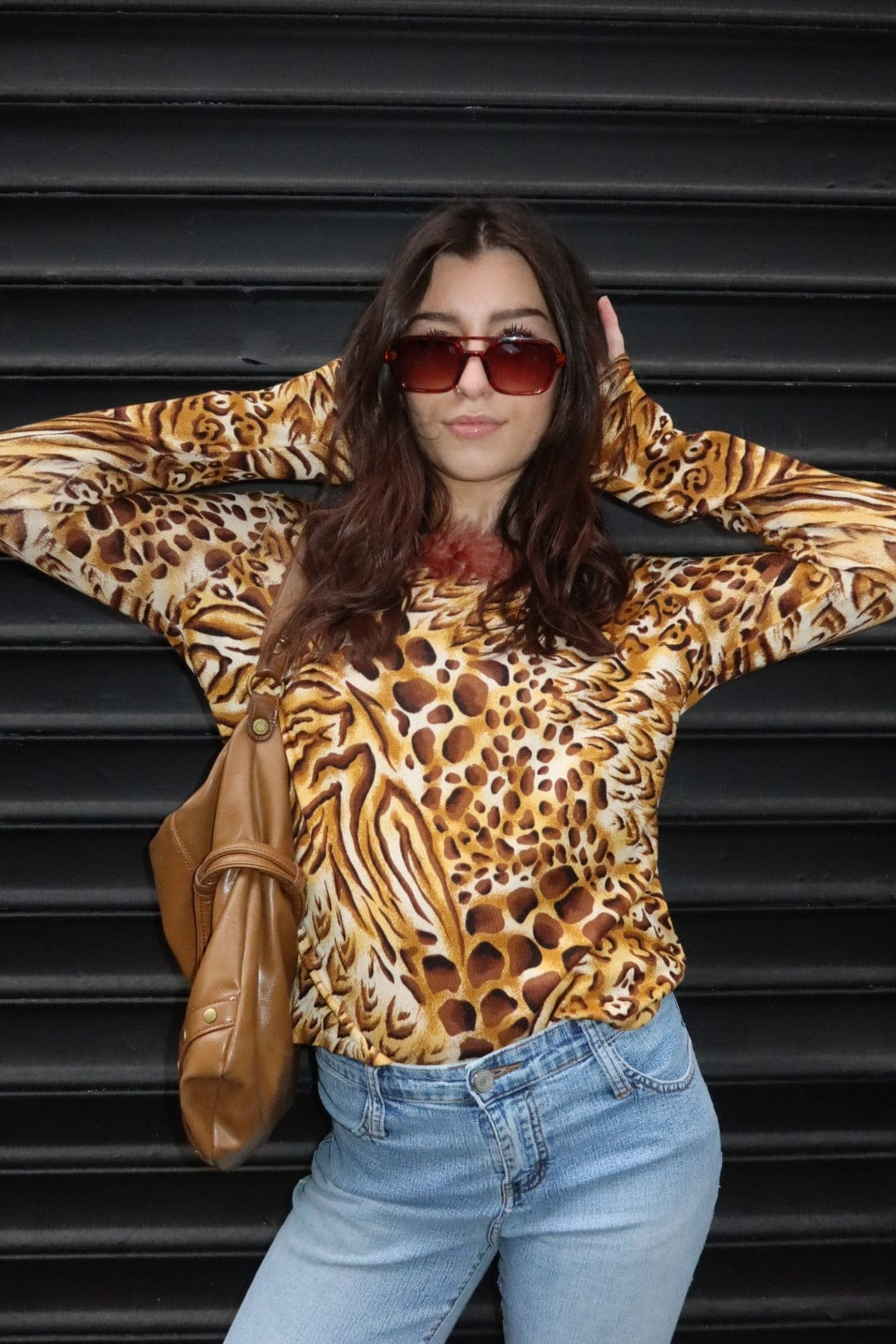 Jade Vintage  Cheetah Sweater With Faux Fur Trim